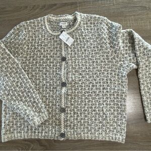 NWT J. Crew Tweed Cardigan Sweater Lady Jacket XL Beige/Black Tweed